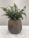 Smoked Vase with Faux Eucalyptus
