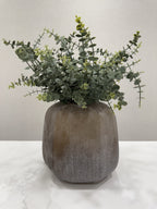 Smoked Vase with Faux Eucalyptus