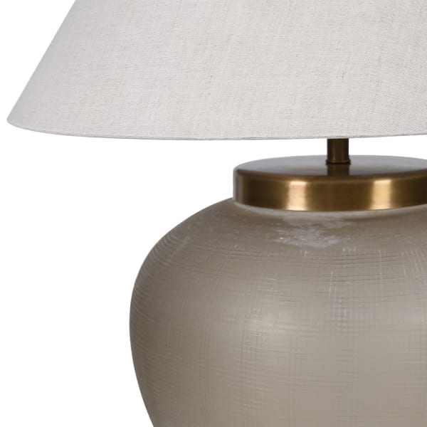 Smoke Glass Table Lamp with Linen Shade