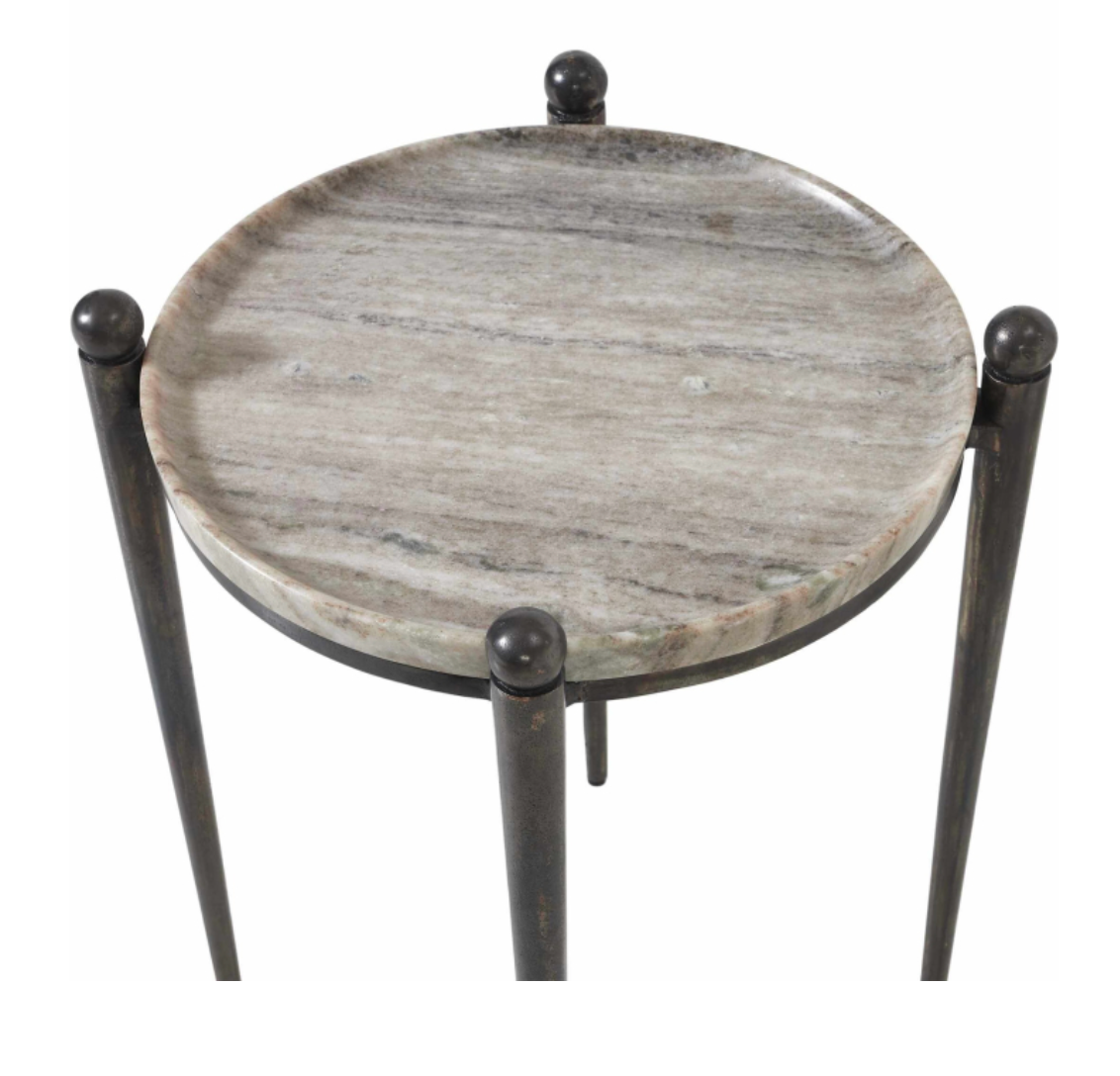 Dark Bronze & Travertine Side Table