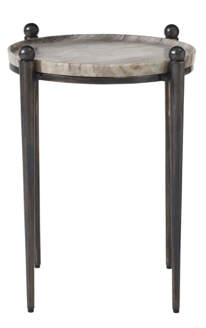 Dark Bronze & Travertine Side Table