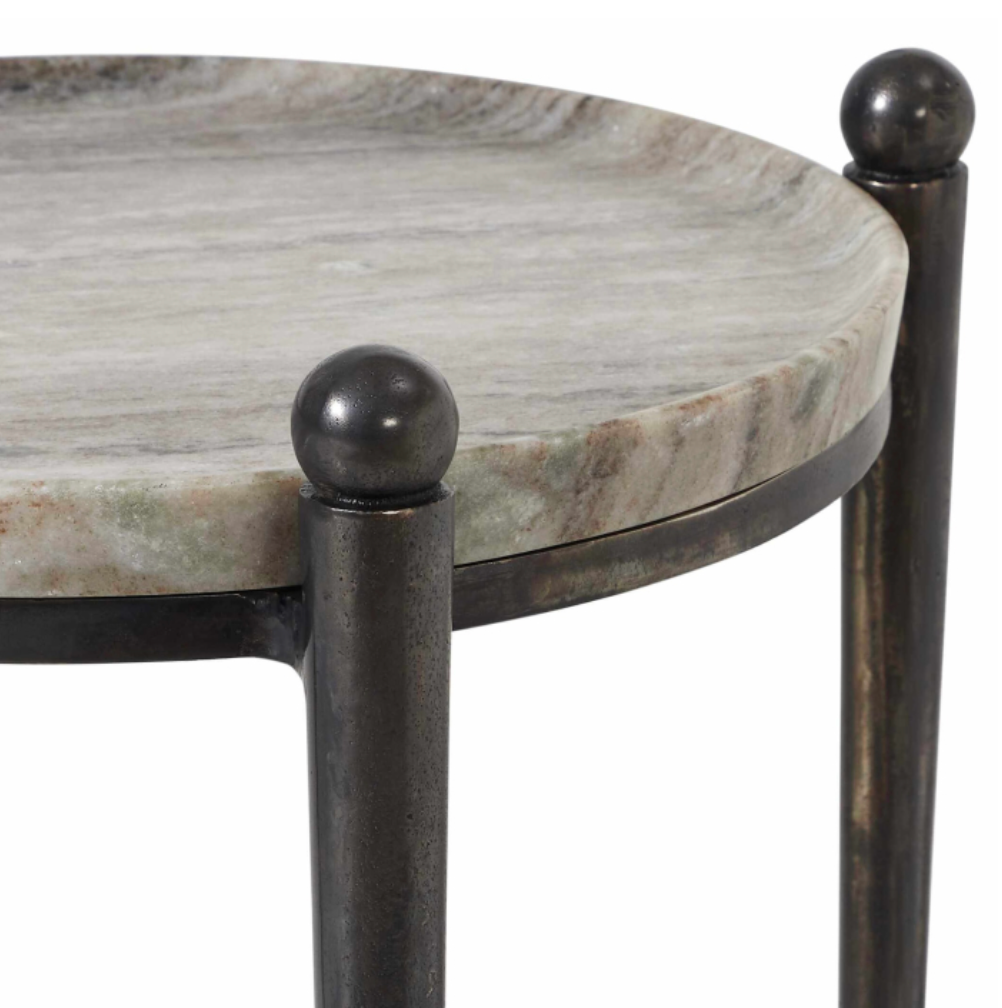 Dark Bronze & Travertine Side Table