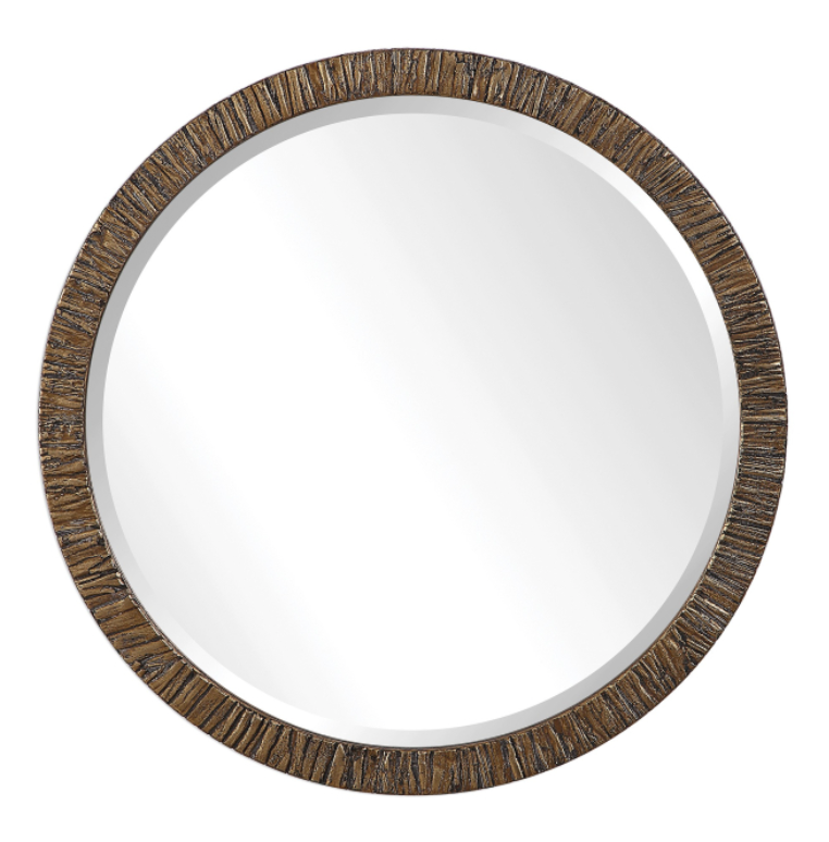 Antique Gold Bark Round Mirror
